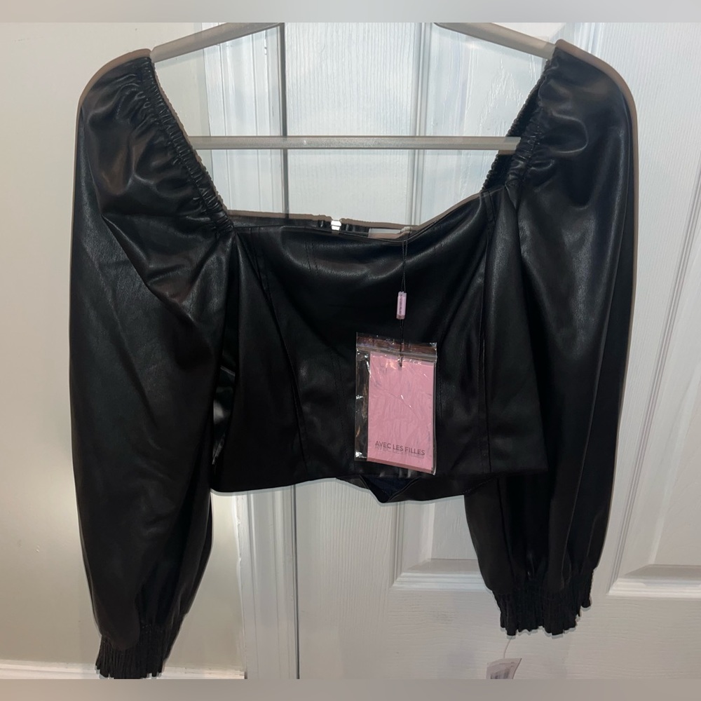 Cropped faux leather blouse